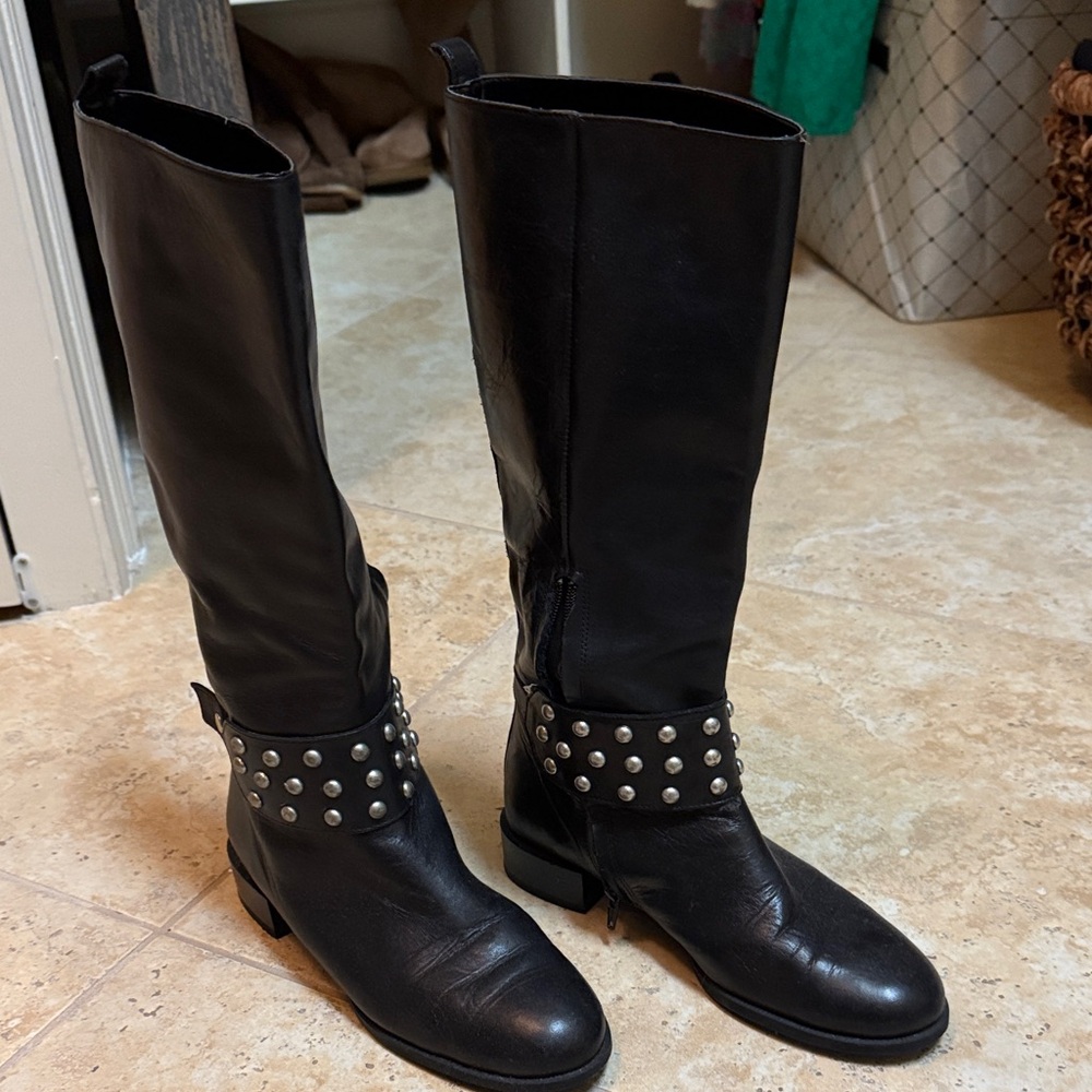Zara Black Studded Combat Boots